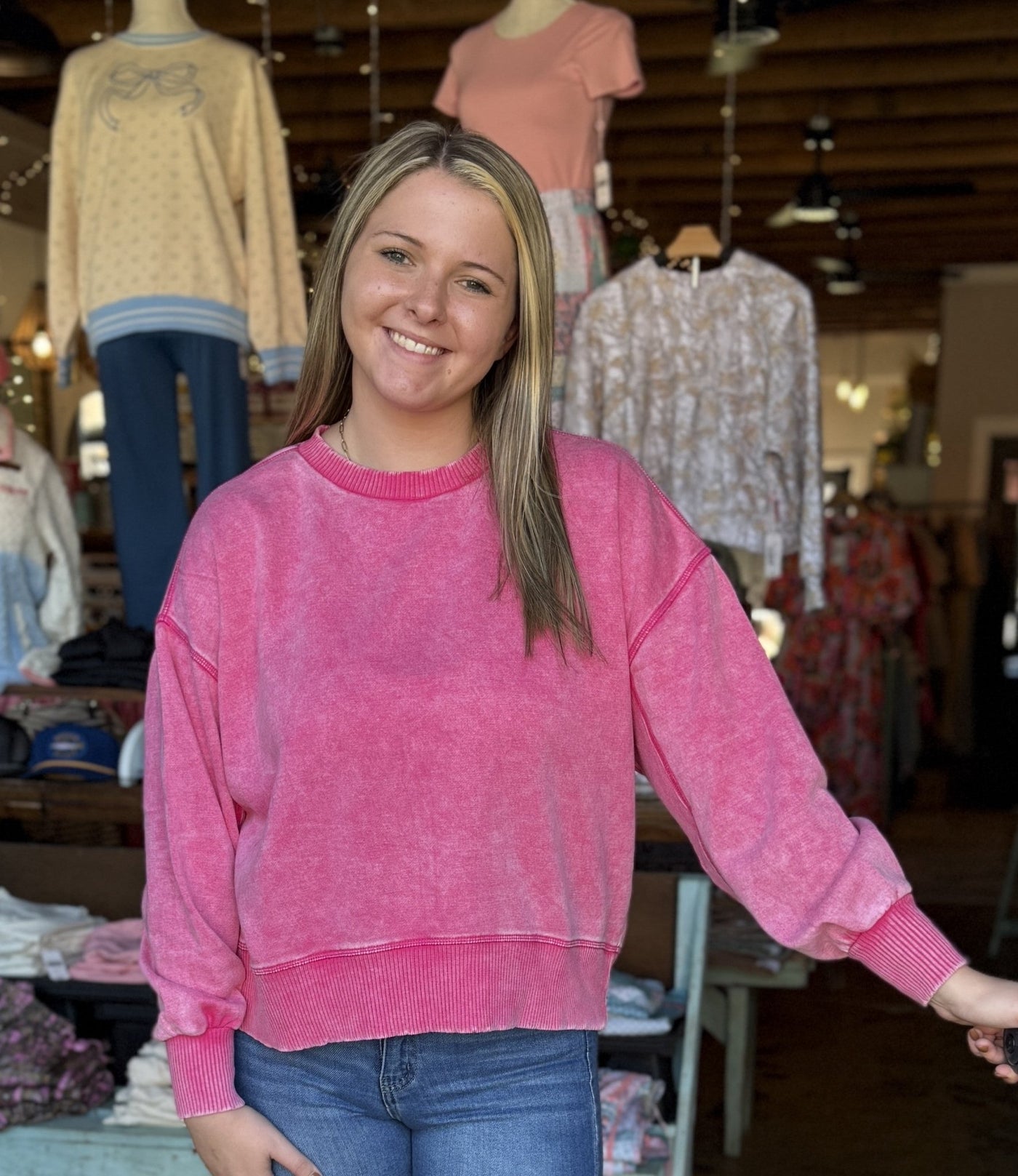 Acid Wash Oversized Pullover - Hot Pink - Mercantile213