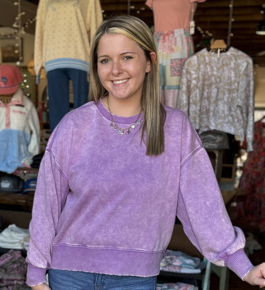 Acid Wash Oversized Pullover - Violet - Mercantile213