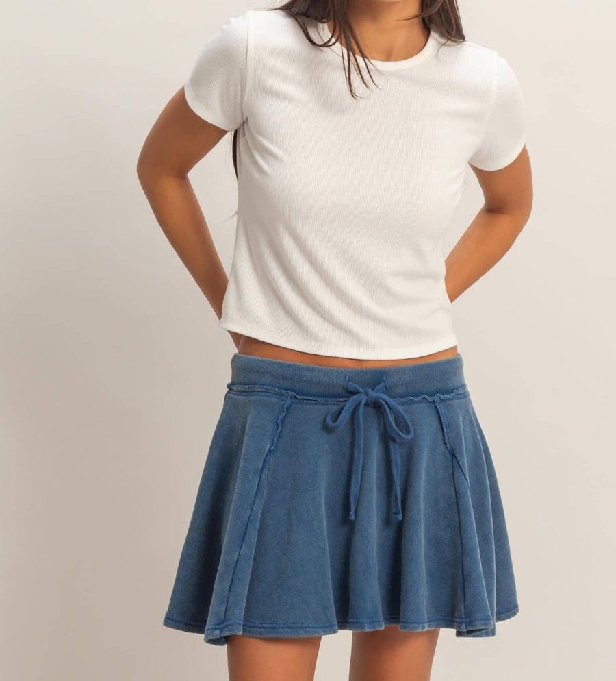 Acid Washed Flowy Skort - Navy - Mercantile213