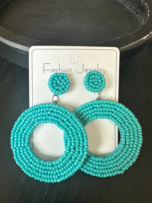 Aqua Bead Drop Earrings - Mercantile213