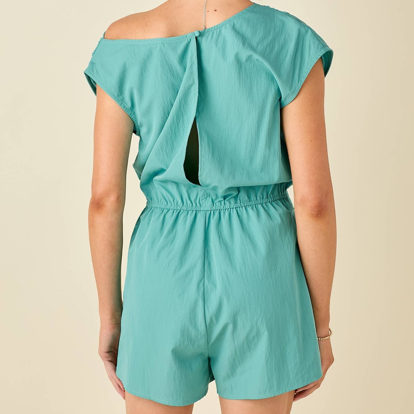 Aqua Draped Shoulder Romper - Mercantile213