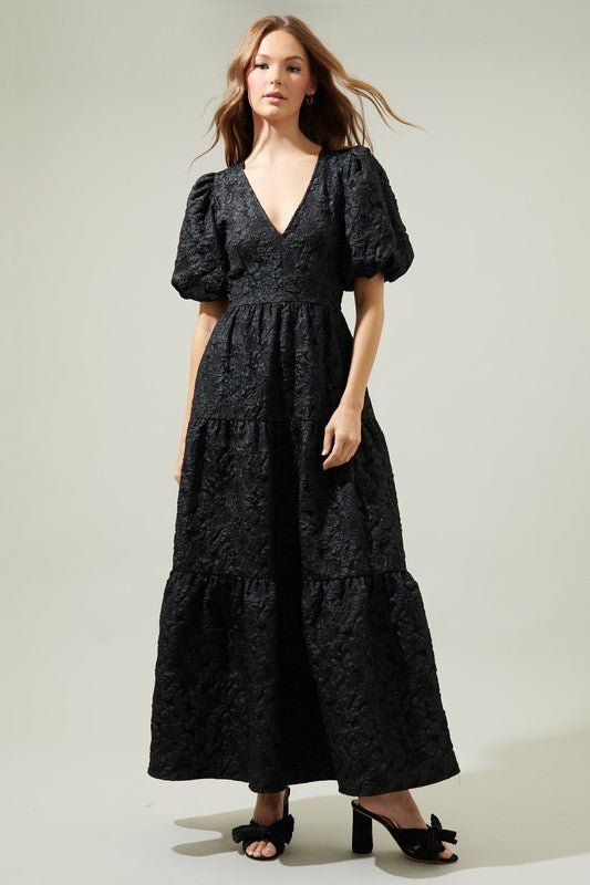 Arielle Jacquard Maxi Dress - Black - Mercantile213