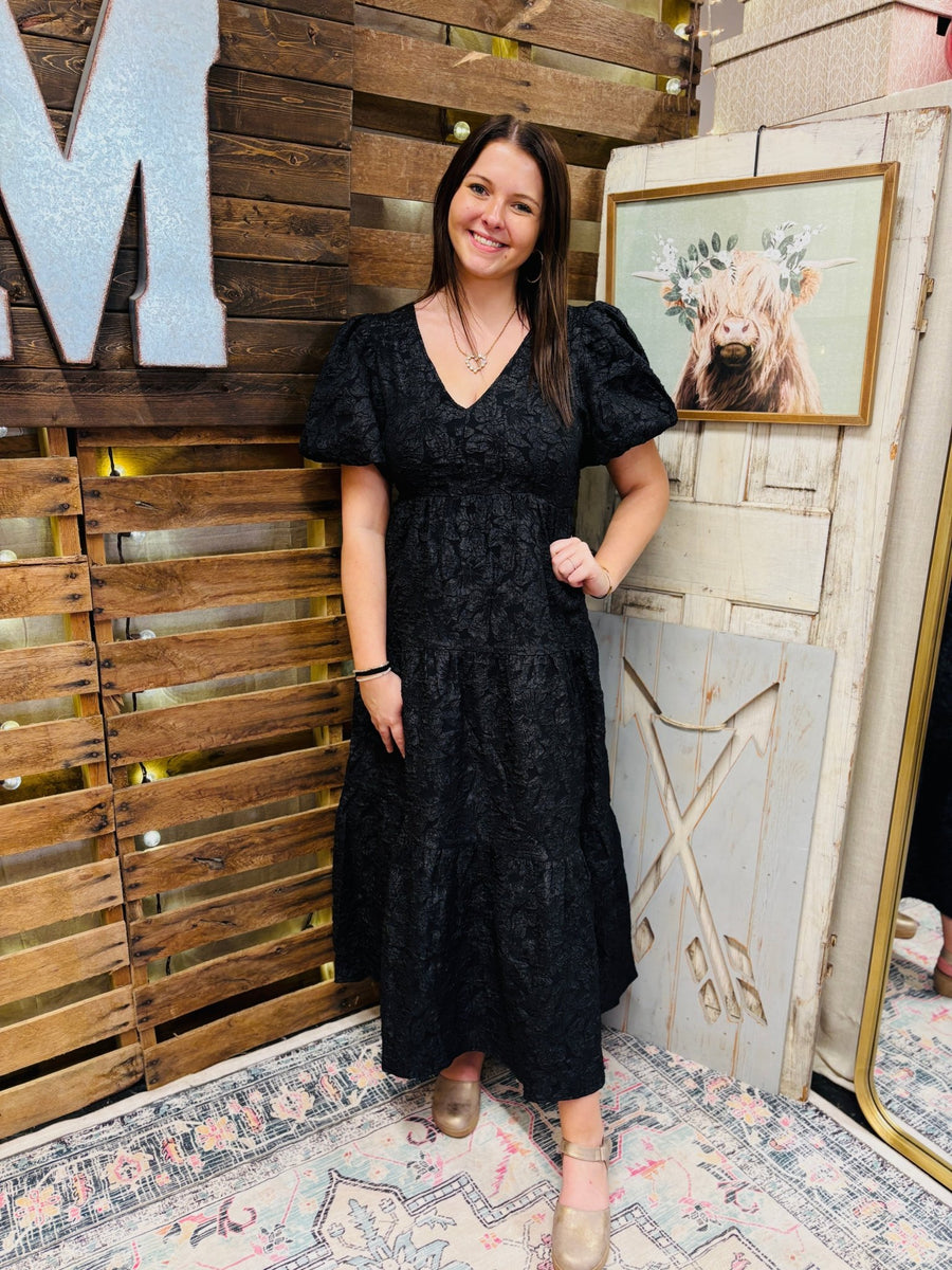 Arielle Jacquard Maxi Dress- Black - Mercantile213