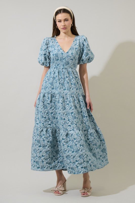 Arielle Jacquard Maxi Dress - Dusty Blue - Mercantile213
