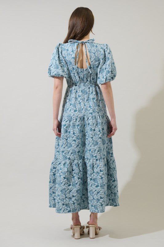 Arielle Jacquard Maxi Dress - Dusty Blue - Mercantile213