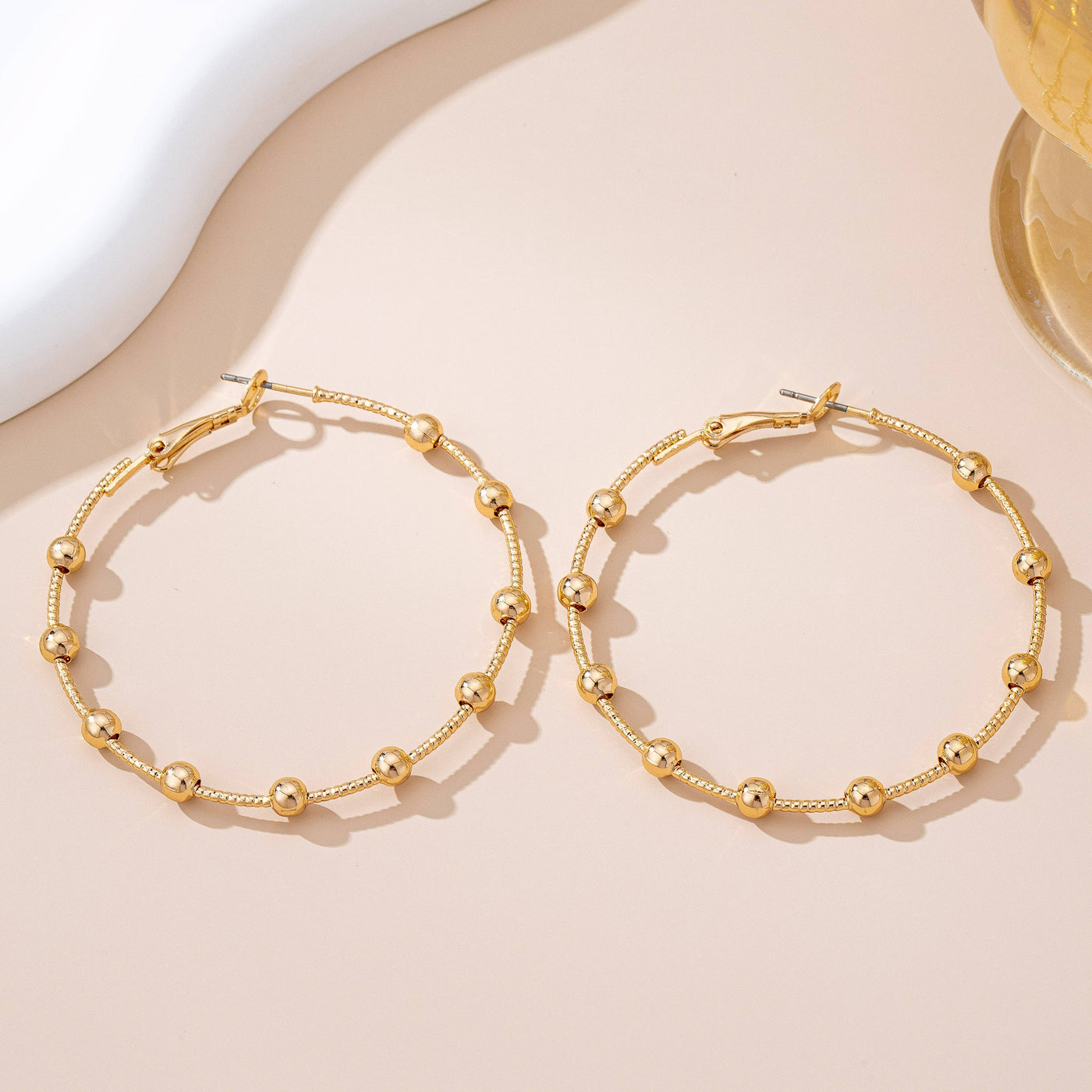 Gold Beaded Hoops