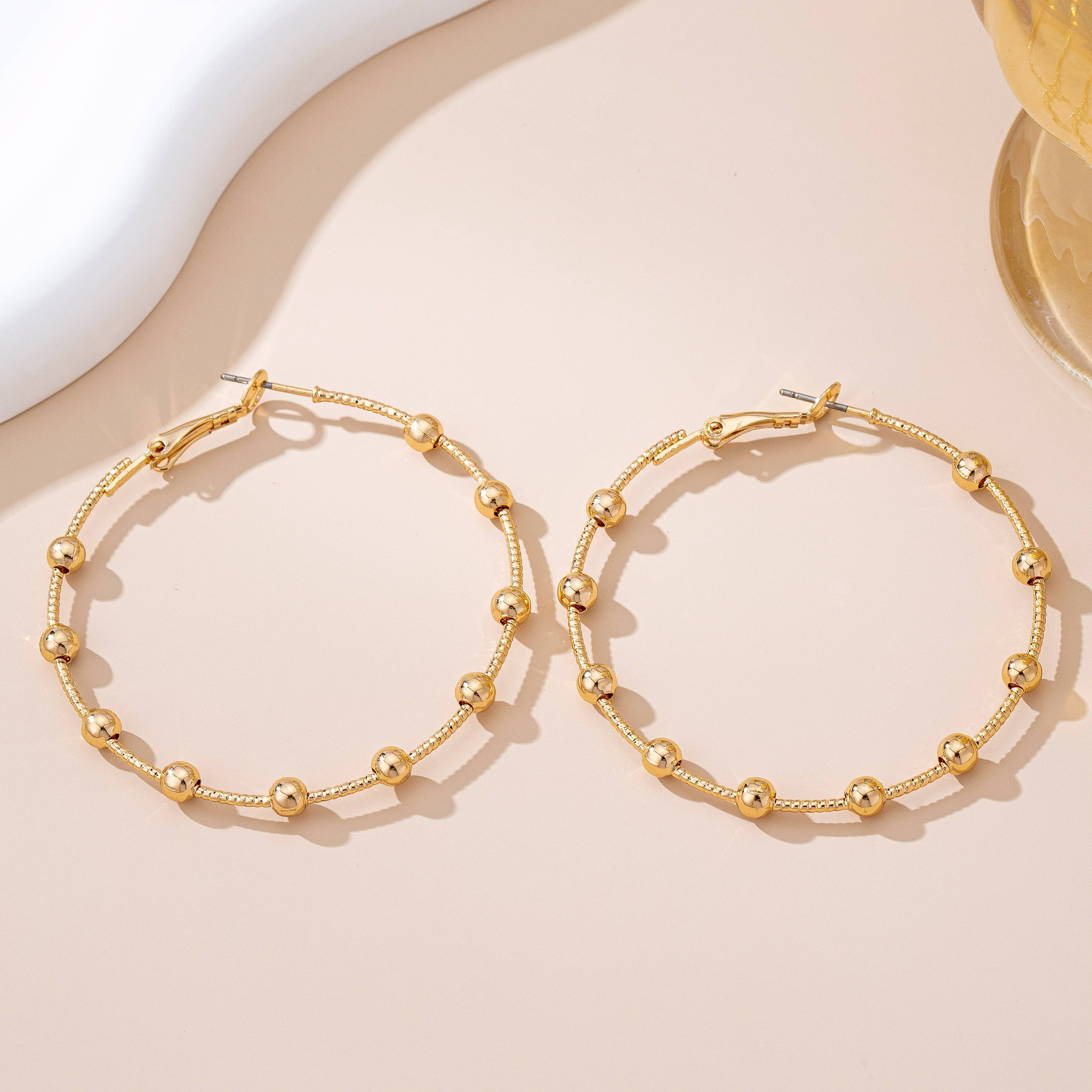 Gold Beaded Hoops