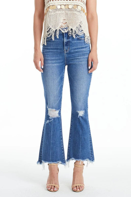 Bayeas High Rise Flare Jeans with Frayed Hem BLove - BYF1114 - Mercantile213