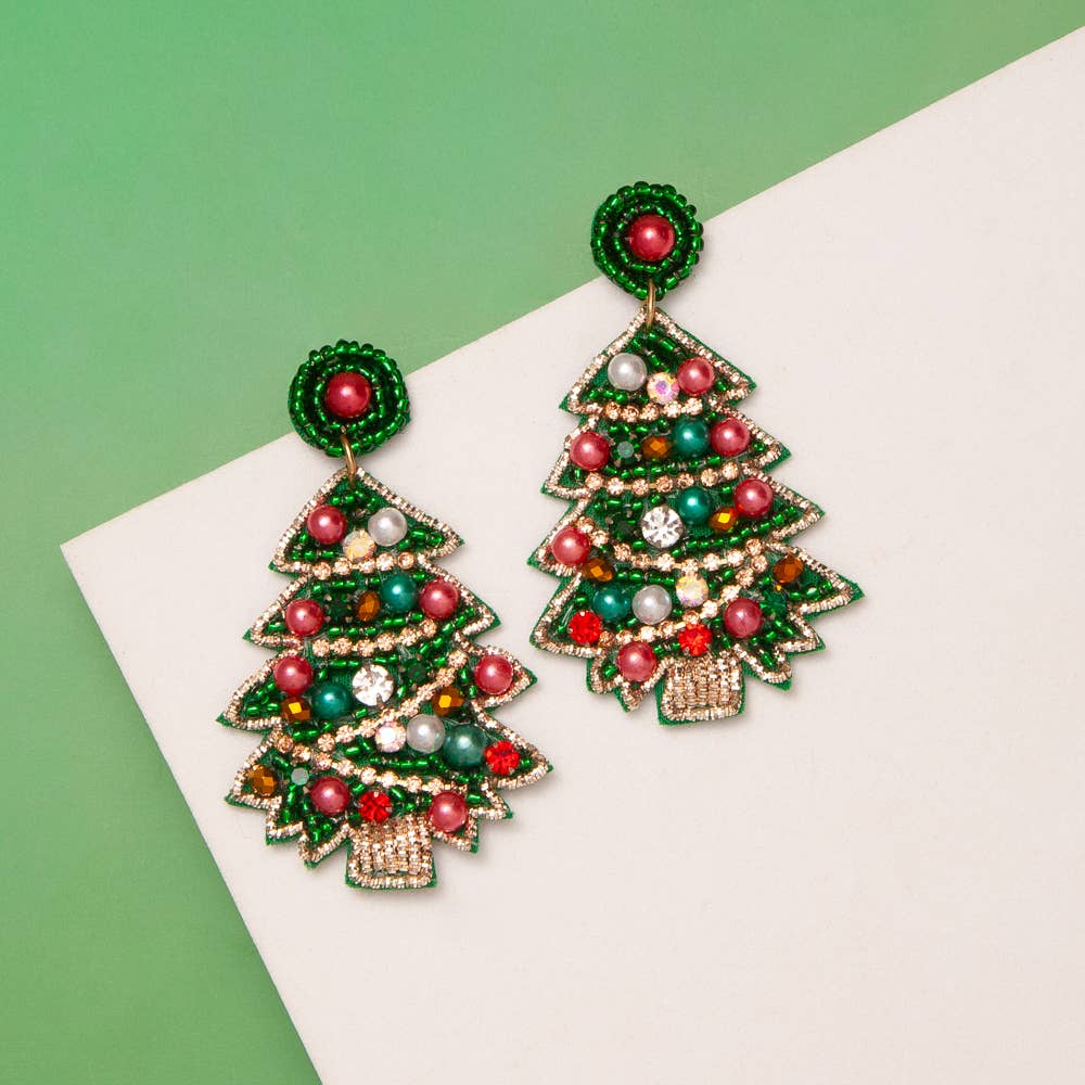 Beaded Christmas Tree Earrings - Mercantile213
