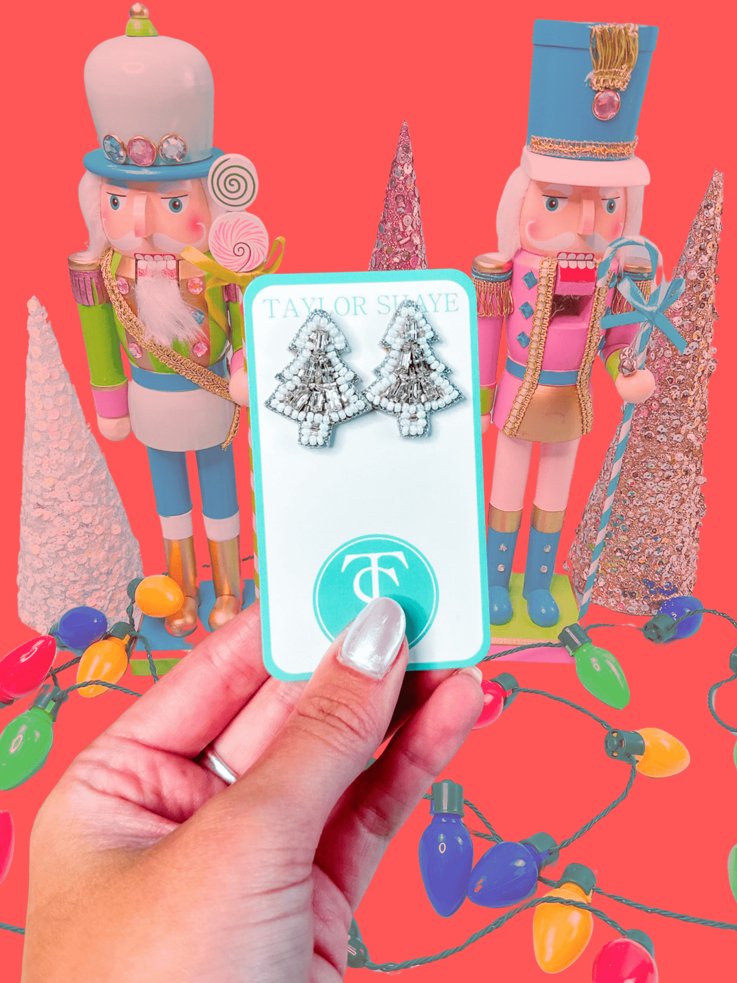 Beaded Crystal Christmas Tree Studs: White - Mercantile213