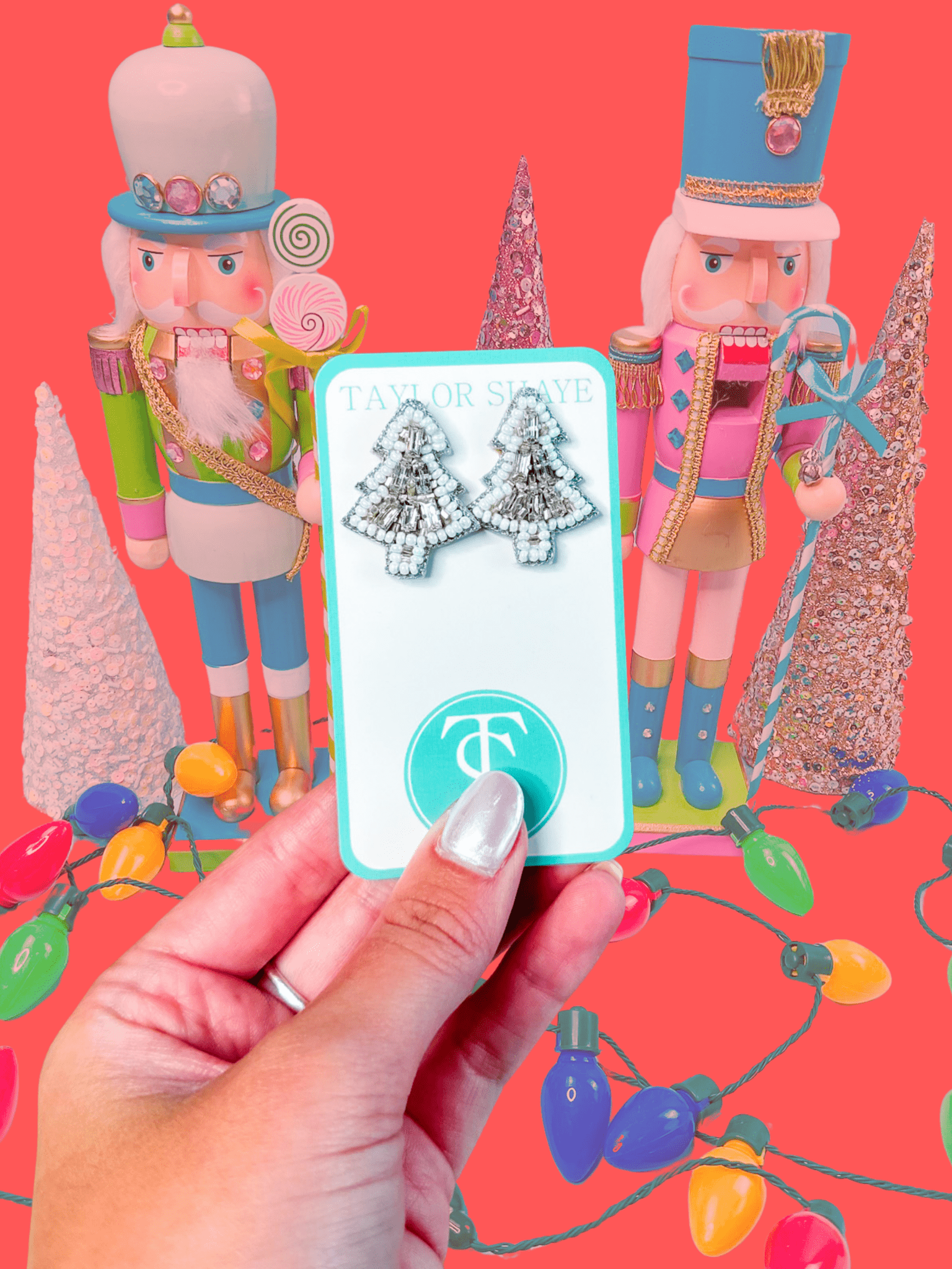 Beaded Crystal Christmas Tree Studs: White - Mercantile213