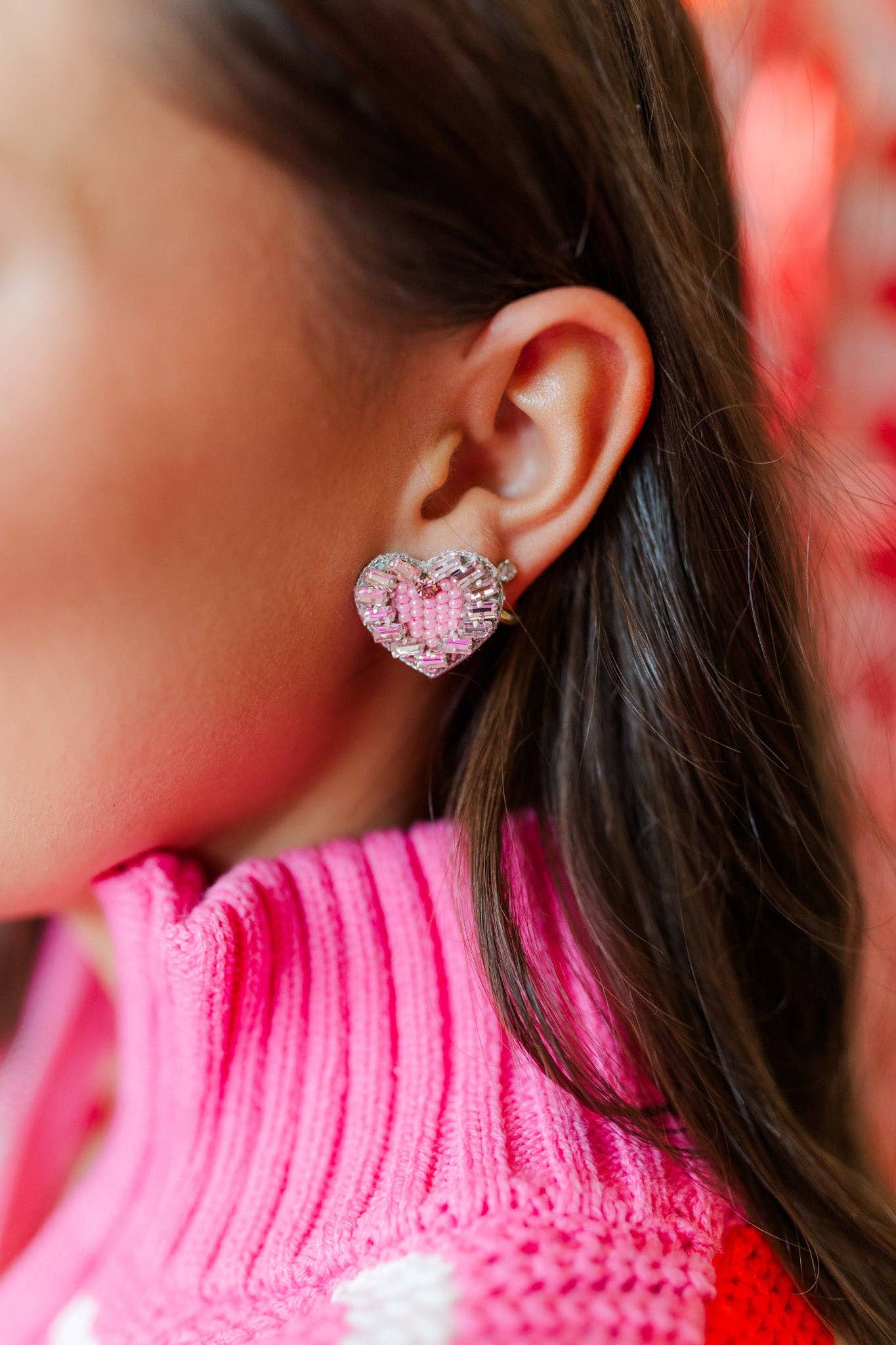 Beaded Heart Studs: Pink - Mercantile213