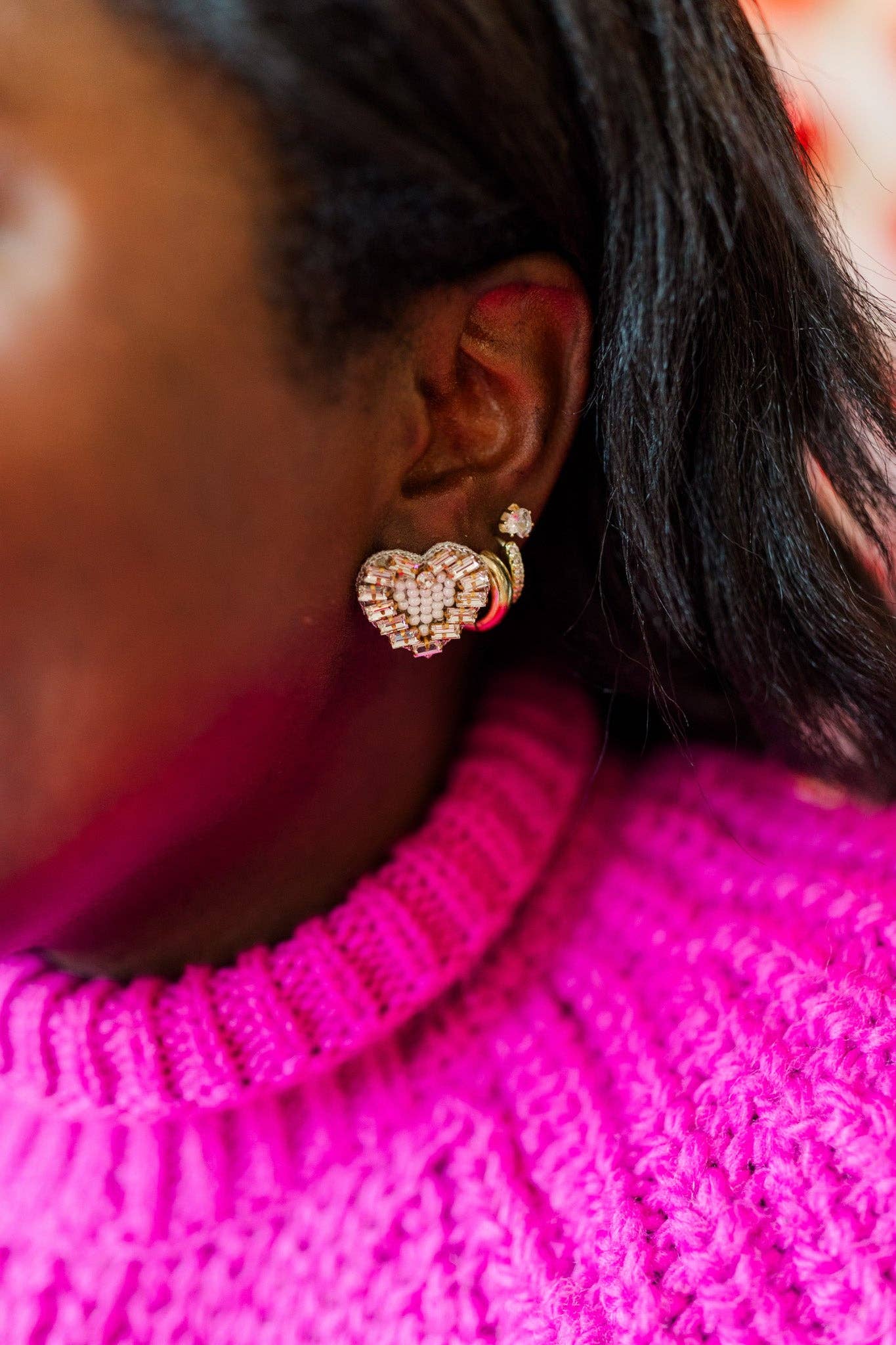 Beaded Heart Studs: Pink - Mercantile213