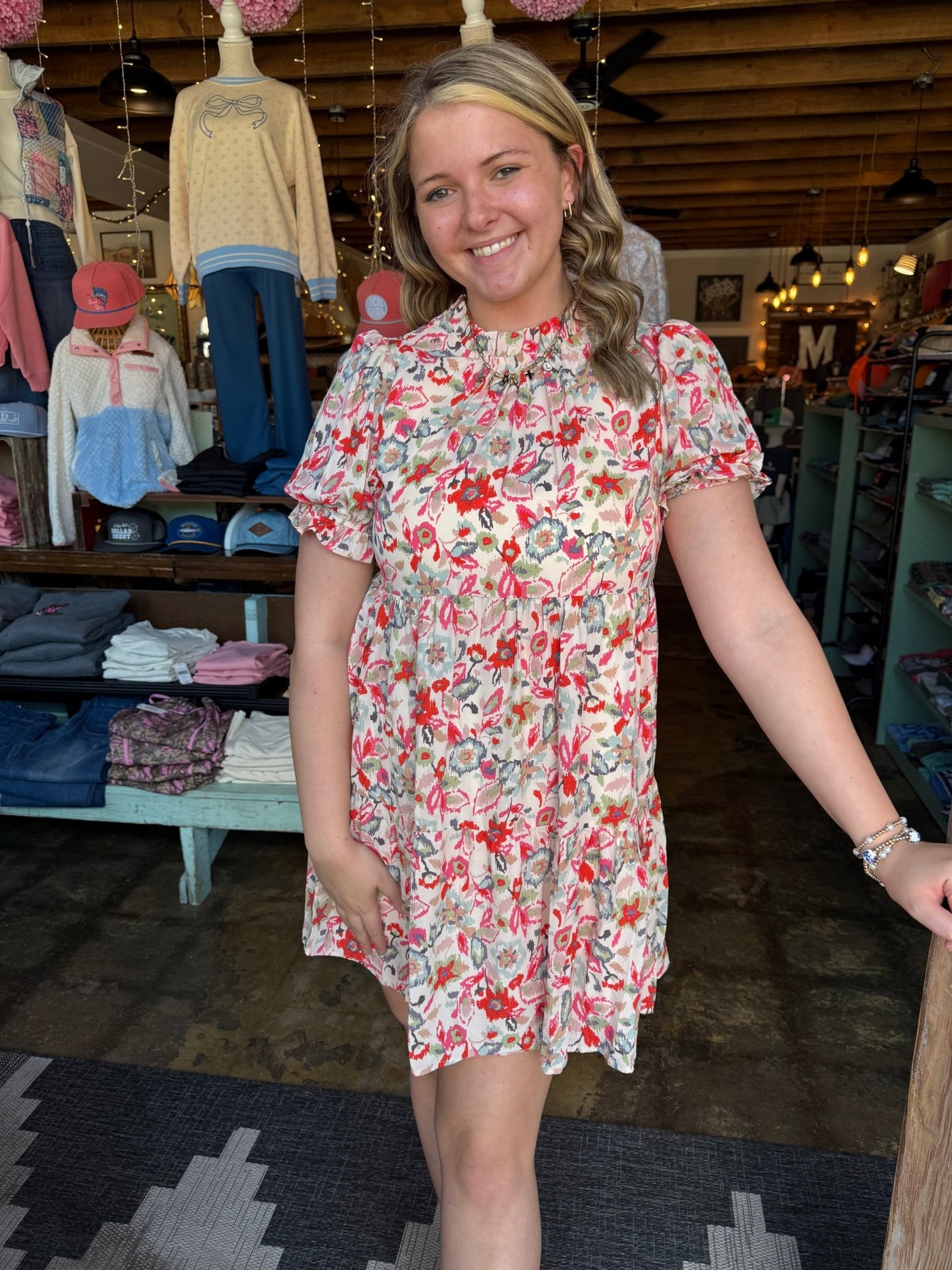 Beige/Red Floral Dress - Mercantile213
