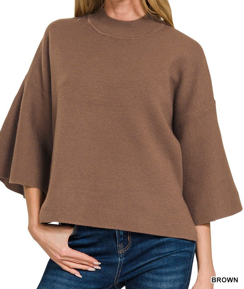 Bell Sleeve Sweater - Brown - Mercantile213