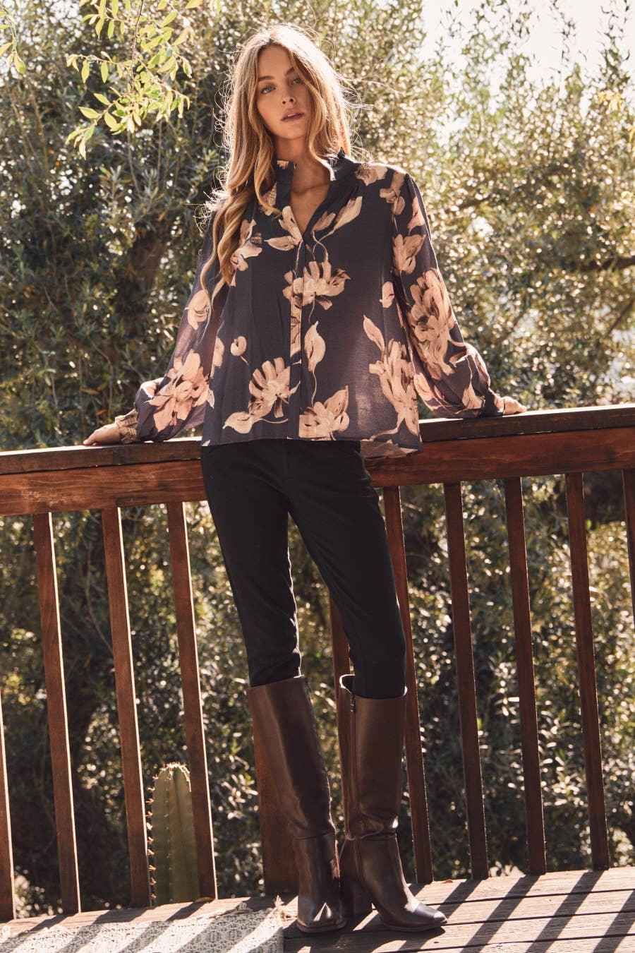 Navy Floral Blouse