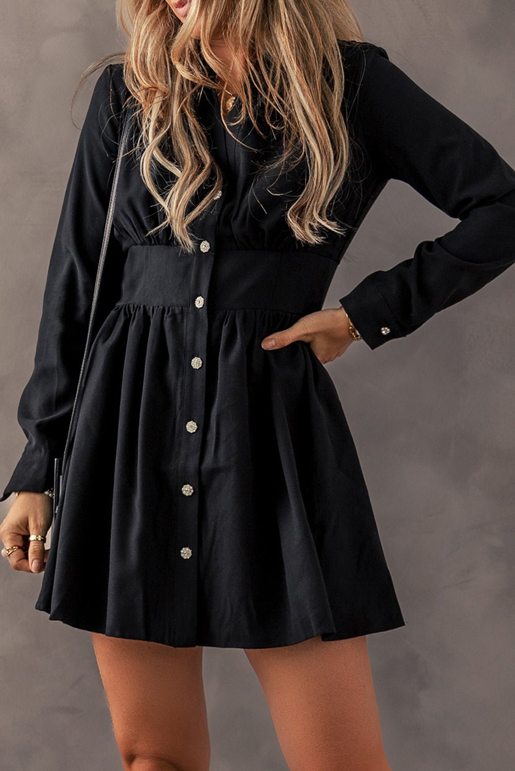 Black Cinched Waist Short Dress - Mercantile213