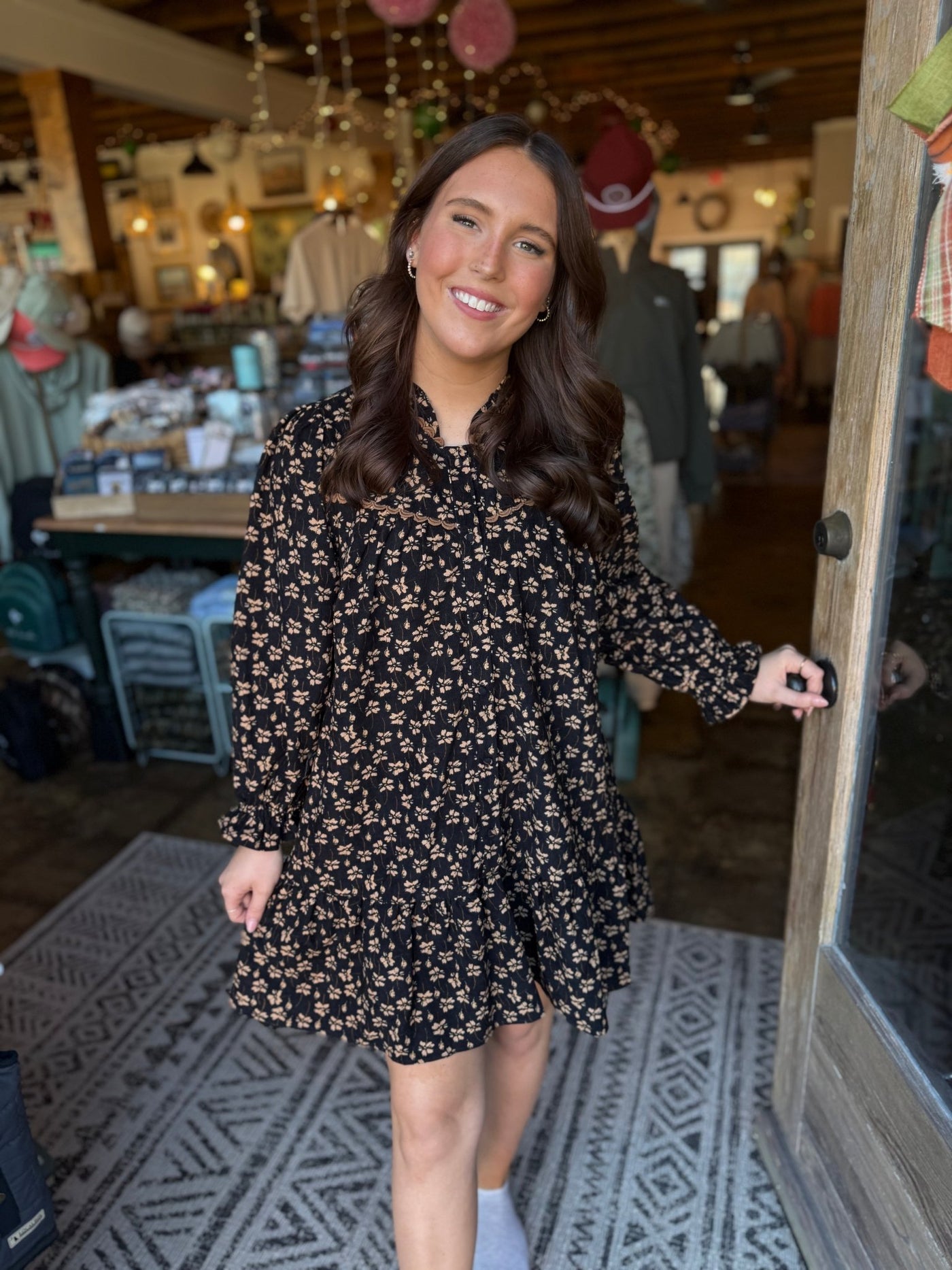 Black Floral Corduroy Dress - Mercantile213