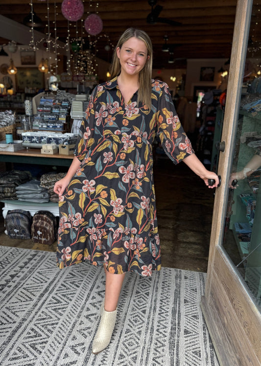 Black Floral Mix Maxi Dress - Mercantile213