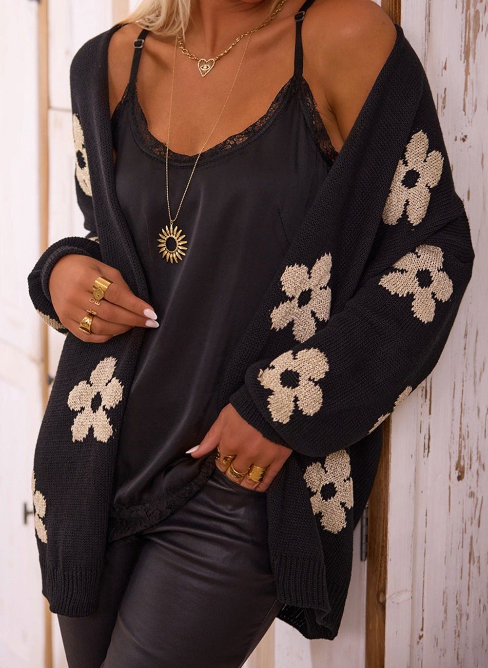 Black Floral Print Cardigan - Mercantile213