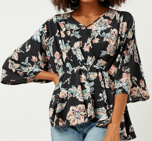 Black Floral VNeck Blouse - Mercantile213