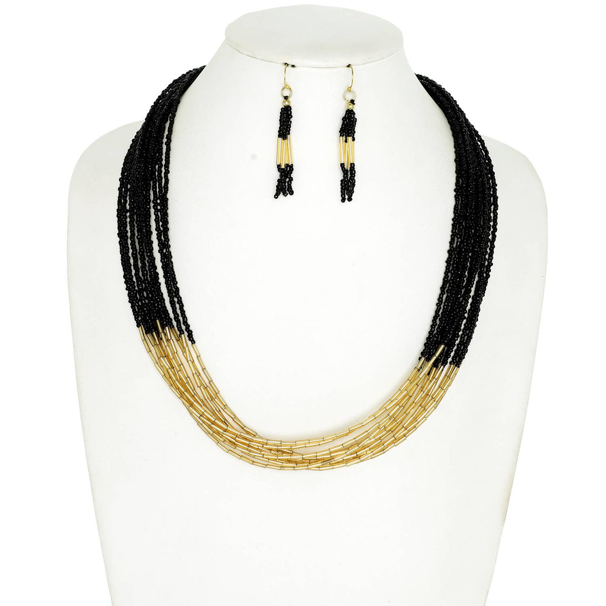 Black Multi-Strand Bead Necklace Set - Mercantile213
