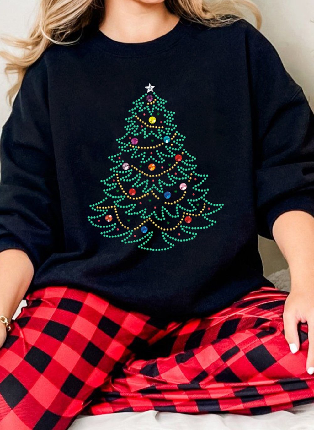 Black Rhinestone Christmas Tree Sweatshirt - Mercantile213