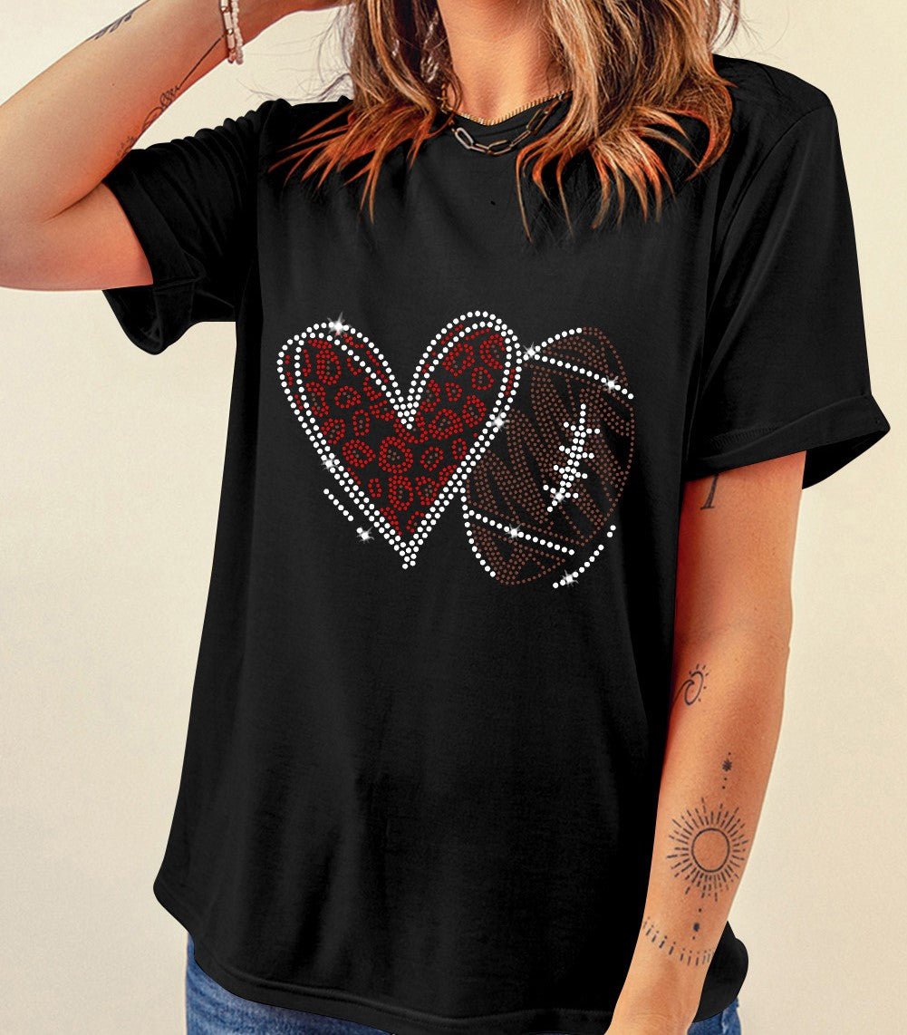 Black Rhinestone Football Tee - Mercantile213