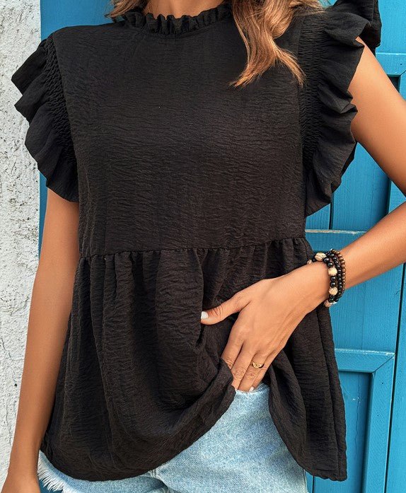 Black Ruffled Bloused - Mercantile213