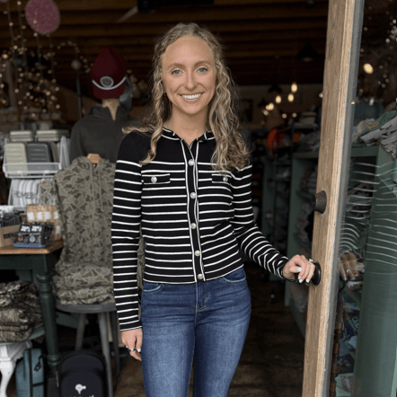 Black Stripe Button Down Cardigan - Mercantile213