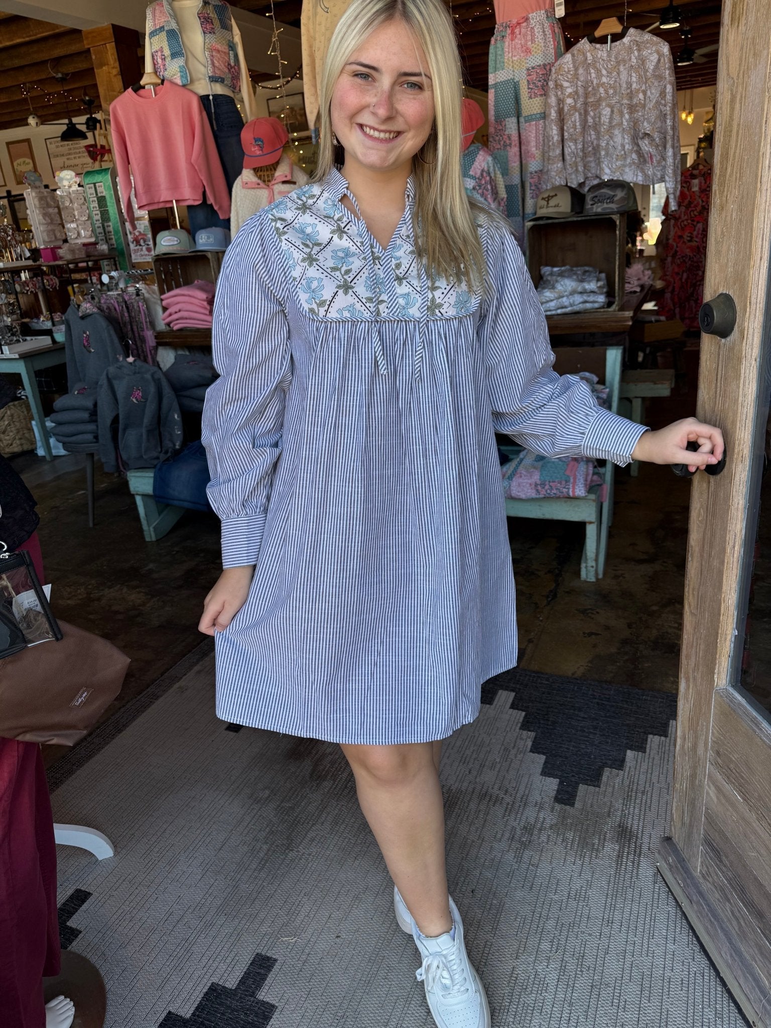 Black Stripe Floral Patchwork Dress - Mercantile213