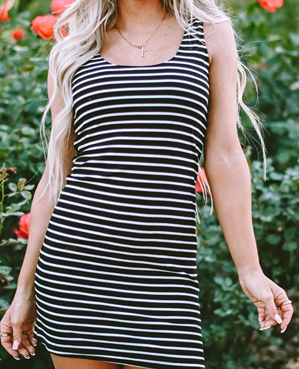 Black Stripe Knit Sleeveless Dress - Mercantile213