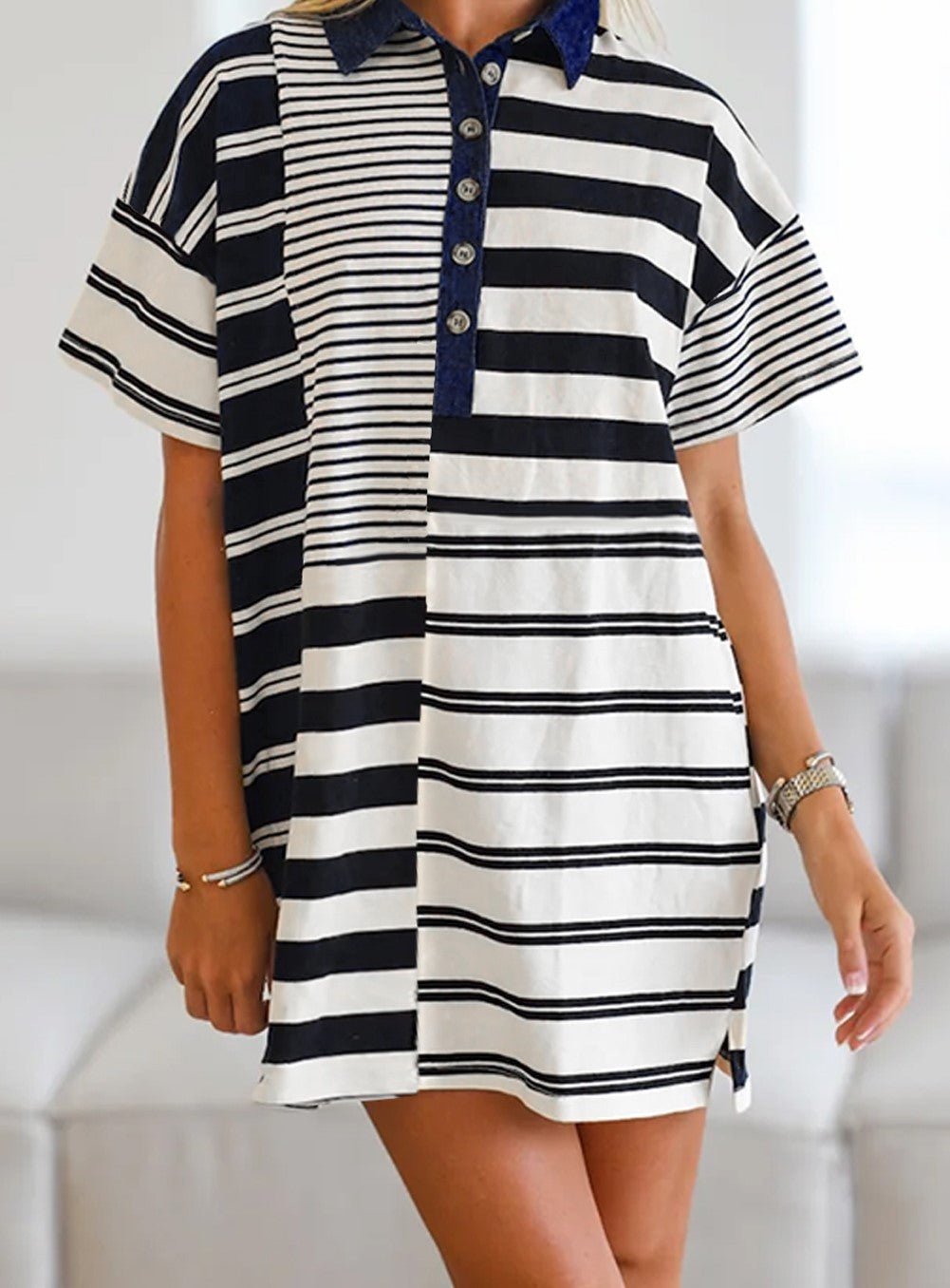 Black Stripe T Shirt Dress - Mercantile213