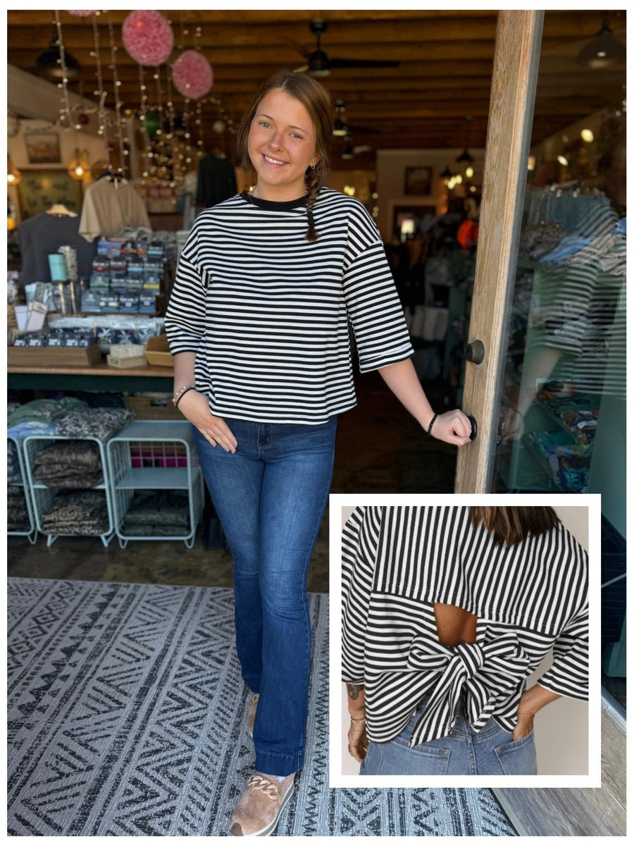 Black Stripe Tie Back Top - Mercantile213