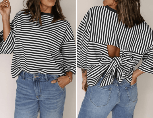 Black Stripe Tie Back Top - Mercantile213