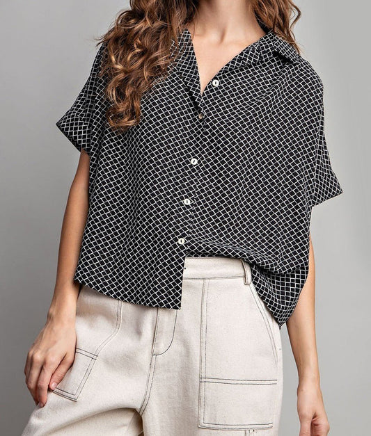 Black/White Button Down Blouse - Mercantile213