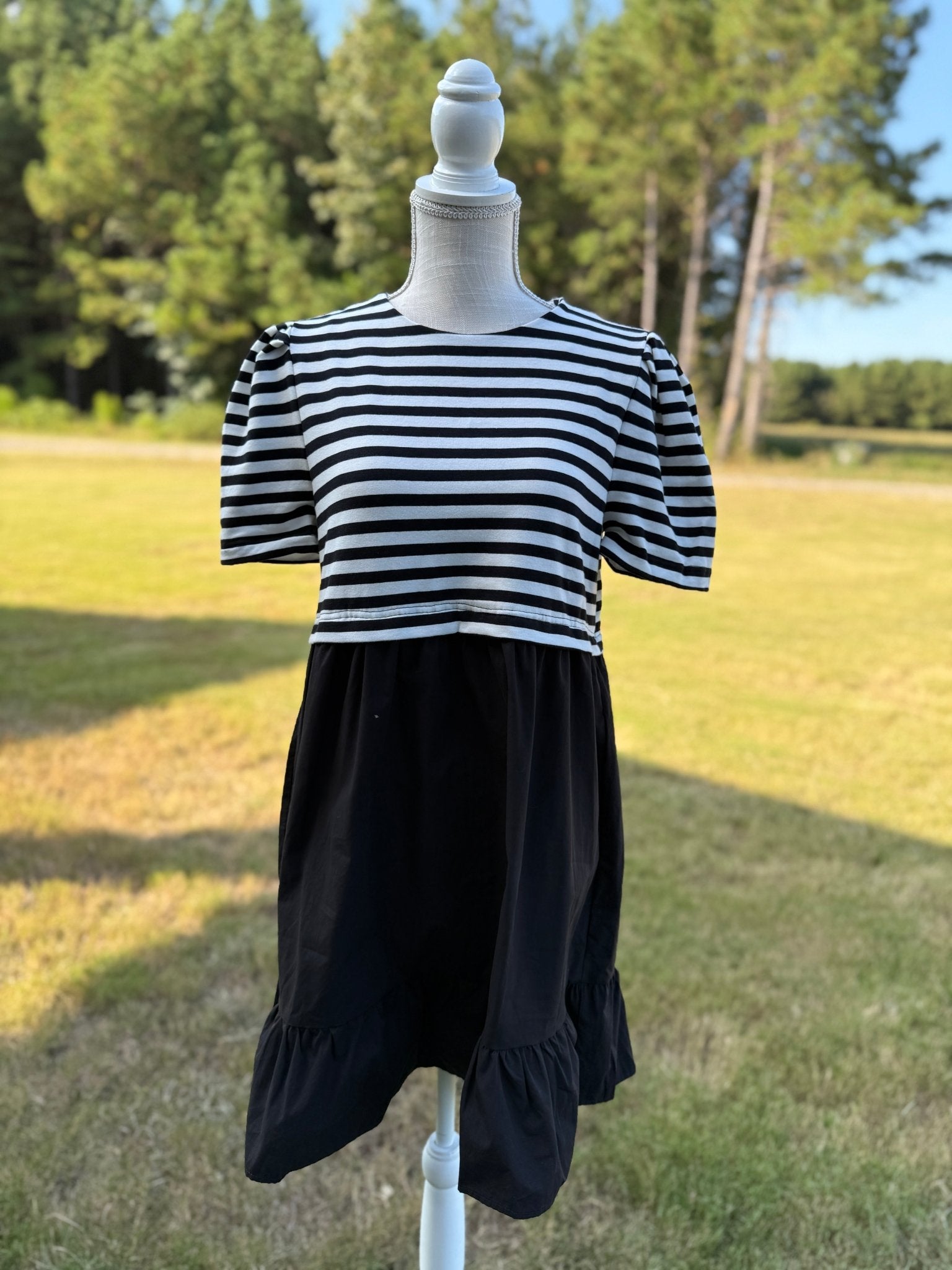 Black/White Stripe Mix Media Dress - Mercantile213