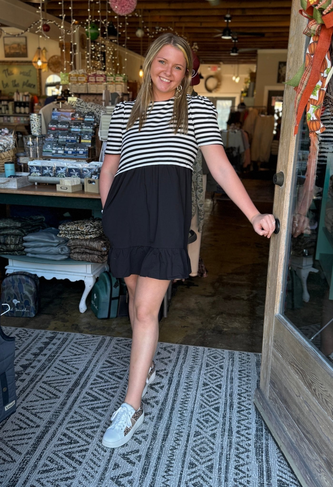 Black/White Stripe Mix Media Dress - Mercantile213