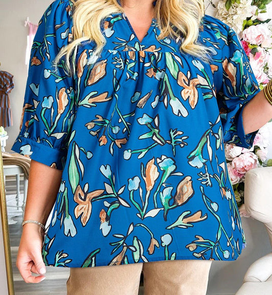 Blue Floral Blouse - Mercantile213