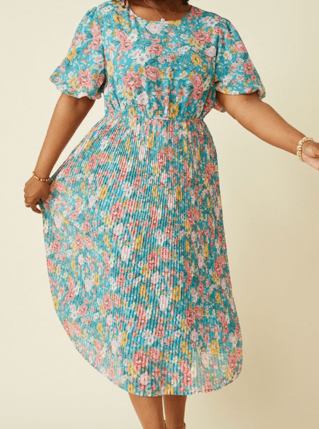 Blue Floral Pleated Skirt Dress - Mercantile213