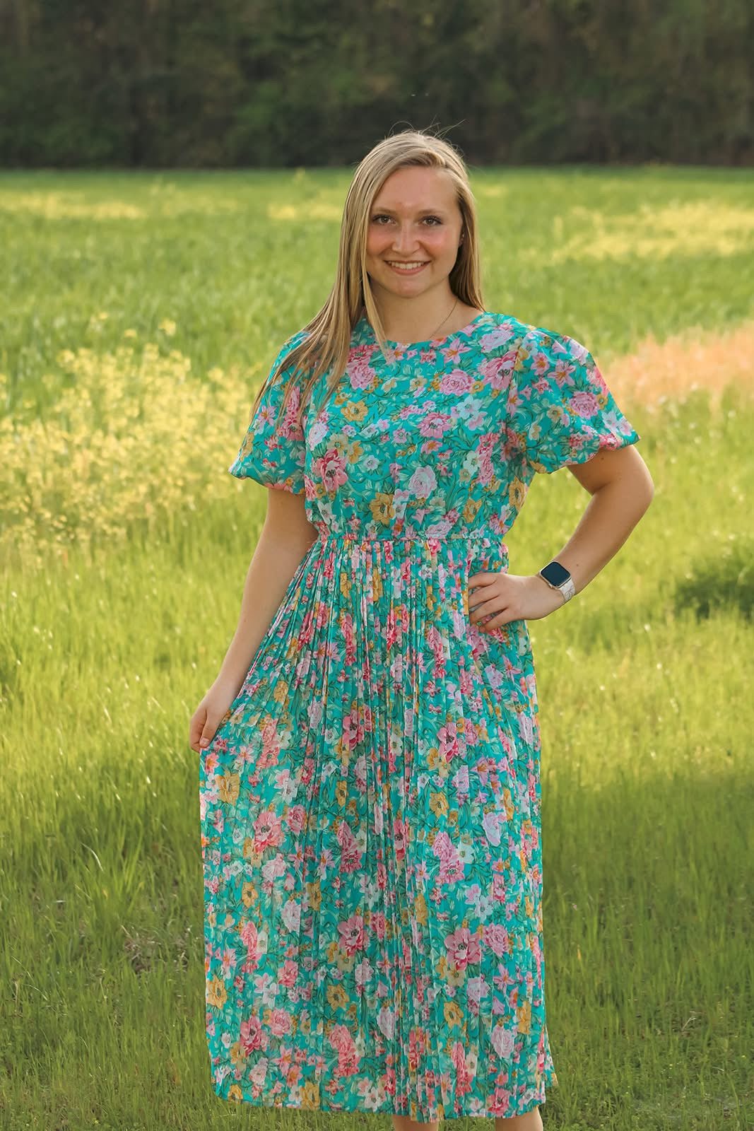 Blue Floral Pleated Skirt Dress - Mercantile213