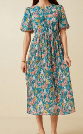 Blue Floral Pleated Skirt Dress - Mercantile213