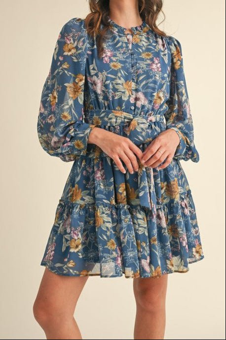 Blue Multi Floral Ruffle Dress - Mercantile213