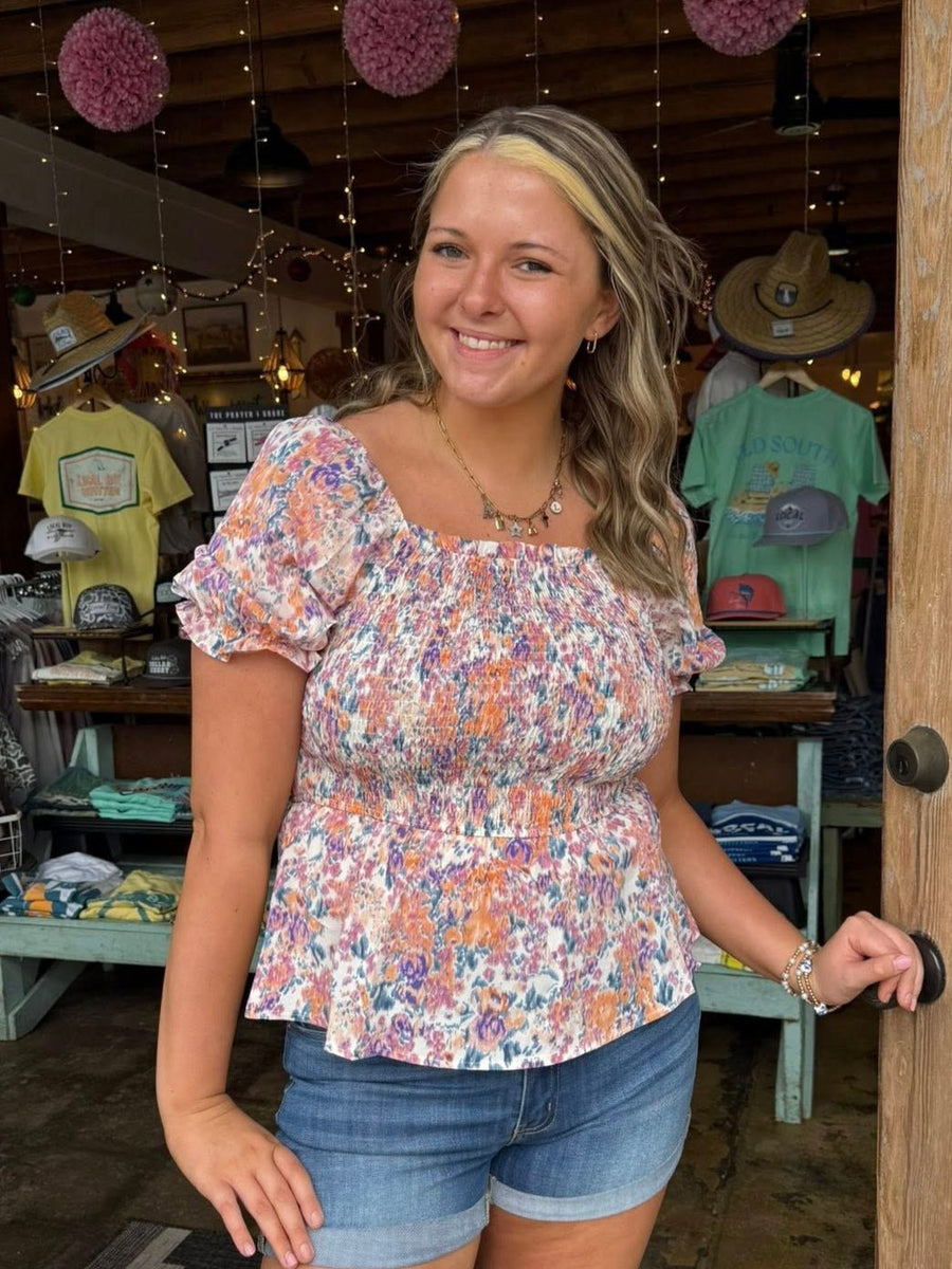 Blush Floral Smocked Top - Mercantile213