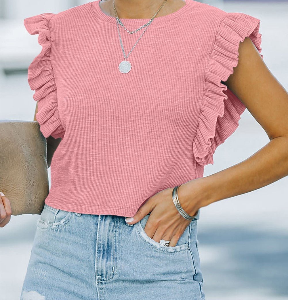 Blush Ruffle Crew Neck Top - Mercantile213