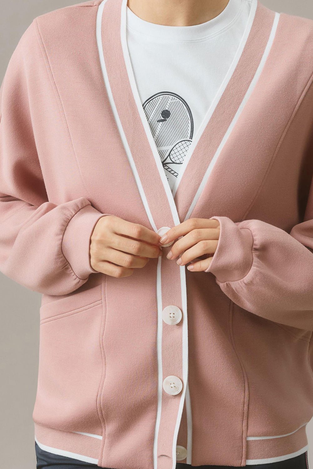 Blush Varsity Pocketed Cardigan - Mercantile213