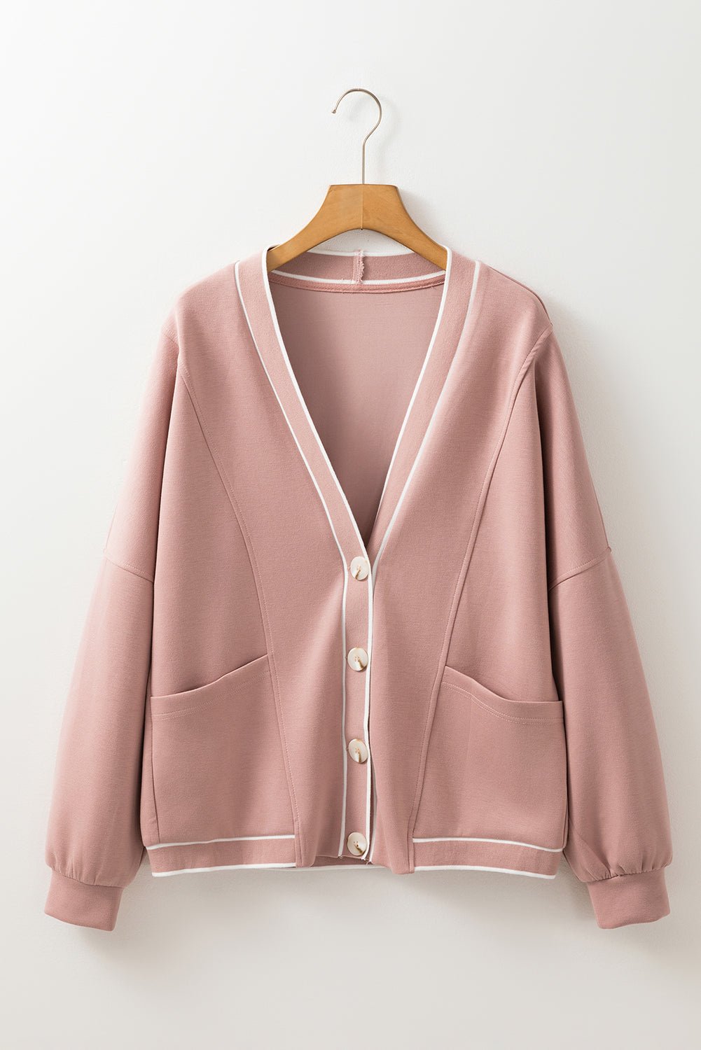 Blush Varsity Pocketed Cardigan - Mercantile213