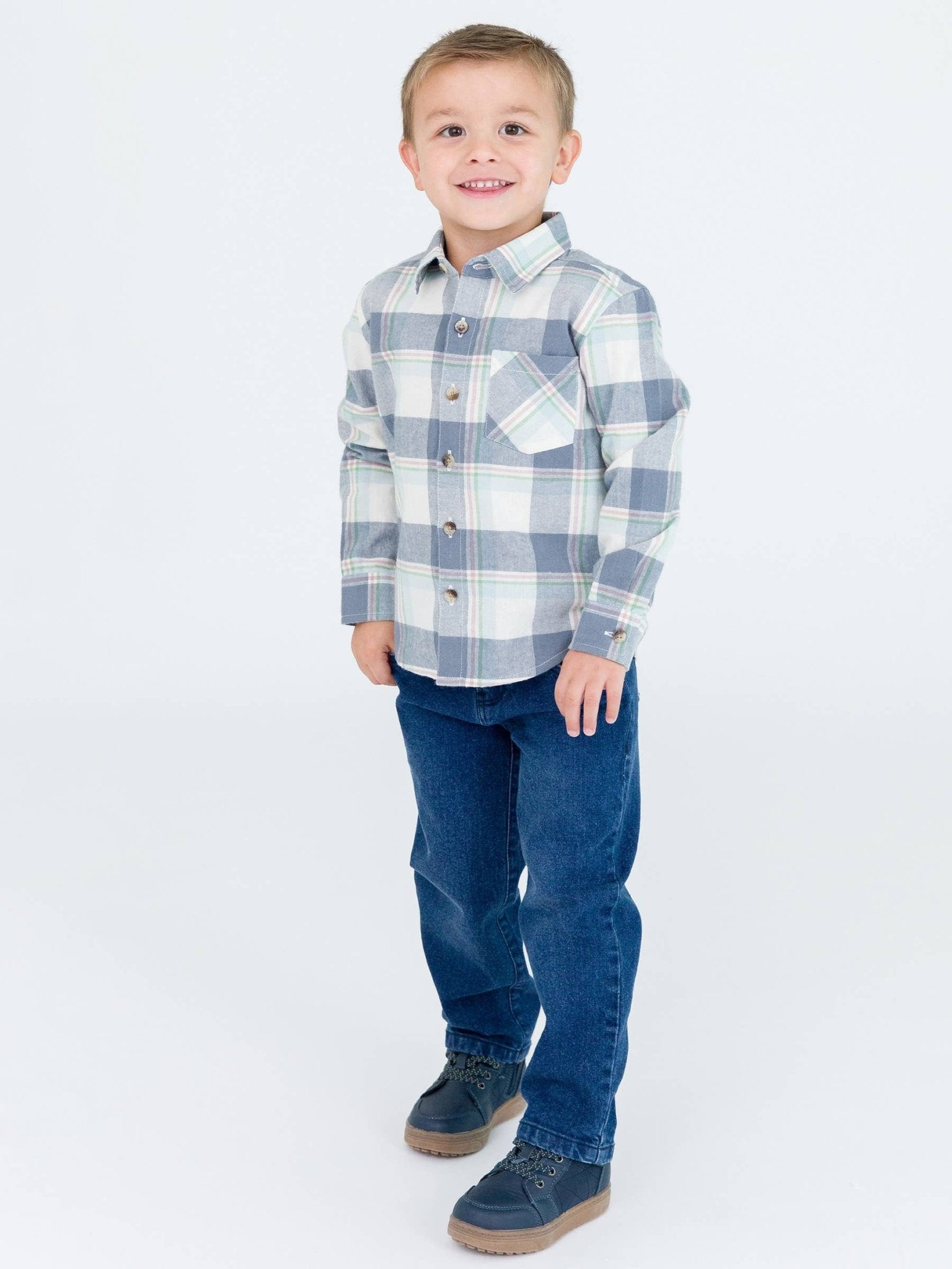 Boys Alpine Plaid Flannel Long Sleeve Button Down Shirt - Mercantile213