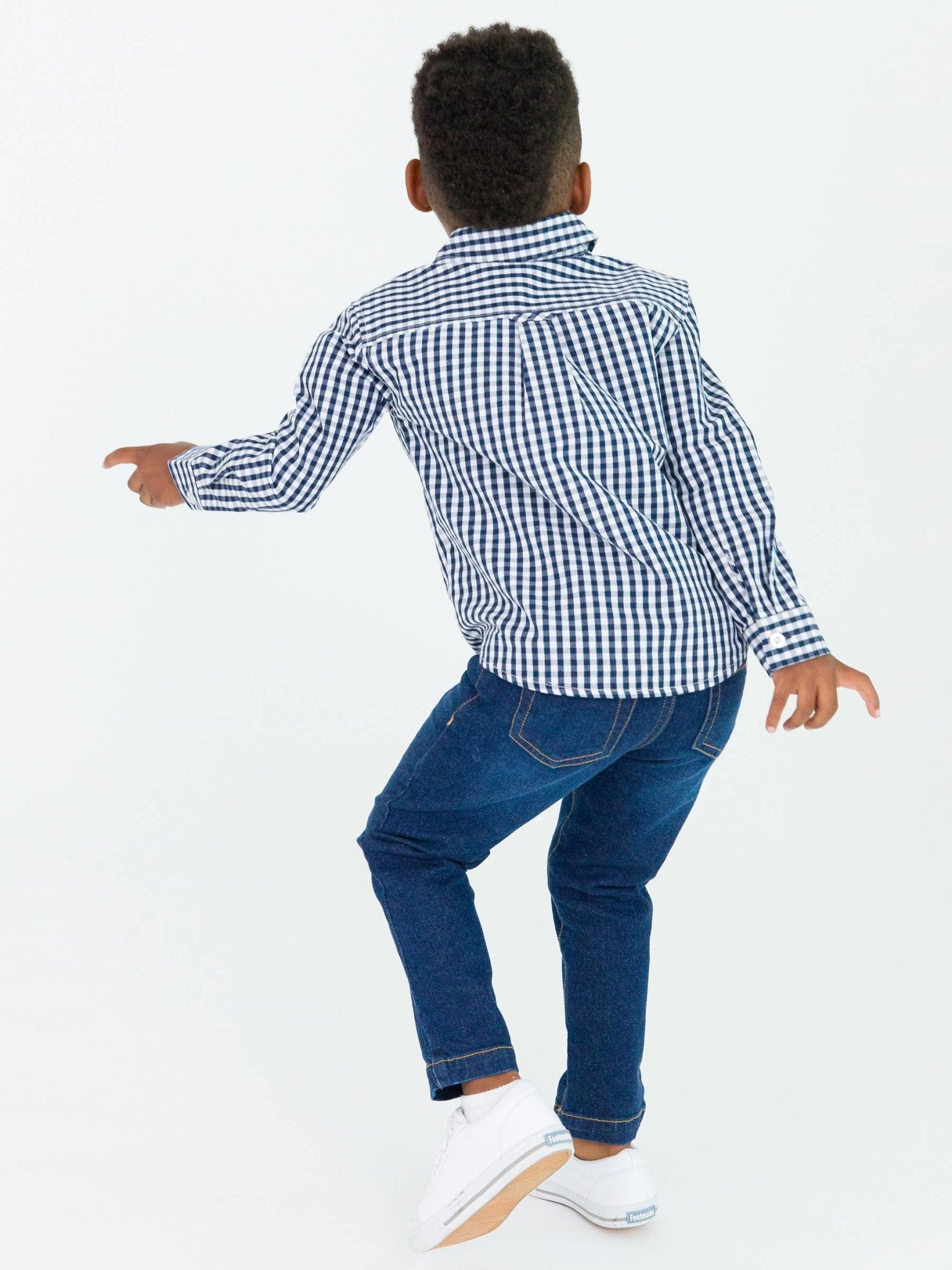 Boys Dark Navy Gingham Long Sleeve Button Down Shirt - Mercantile213