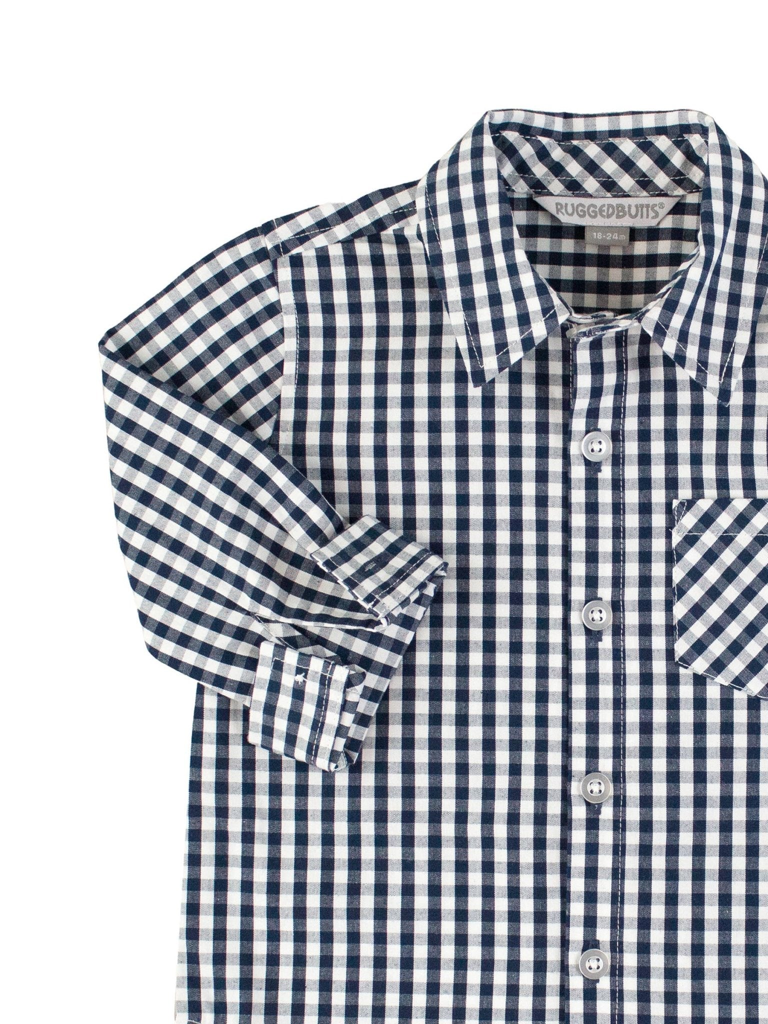 Boys Dark Navy Gingham Long Sleeve Button Down Shirt - Mercantile213